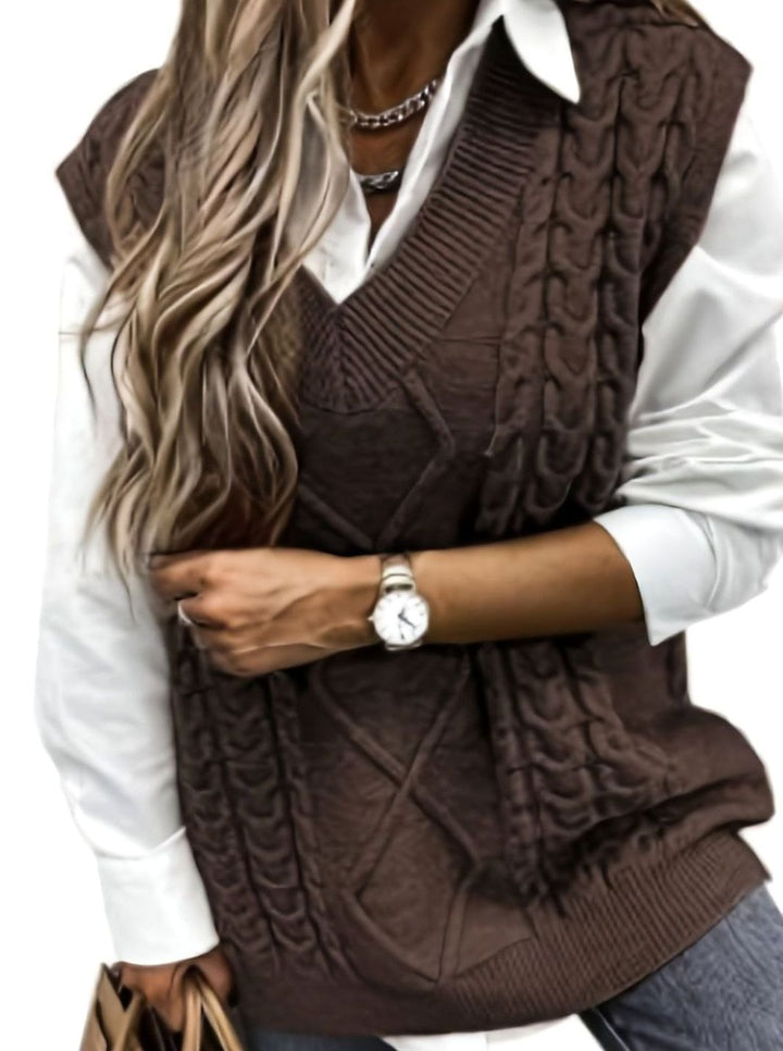Kimberly | Cozy Oversized Cable Knit V-Neck Sweater Vest