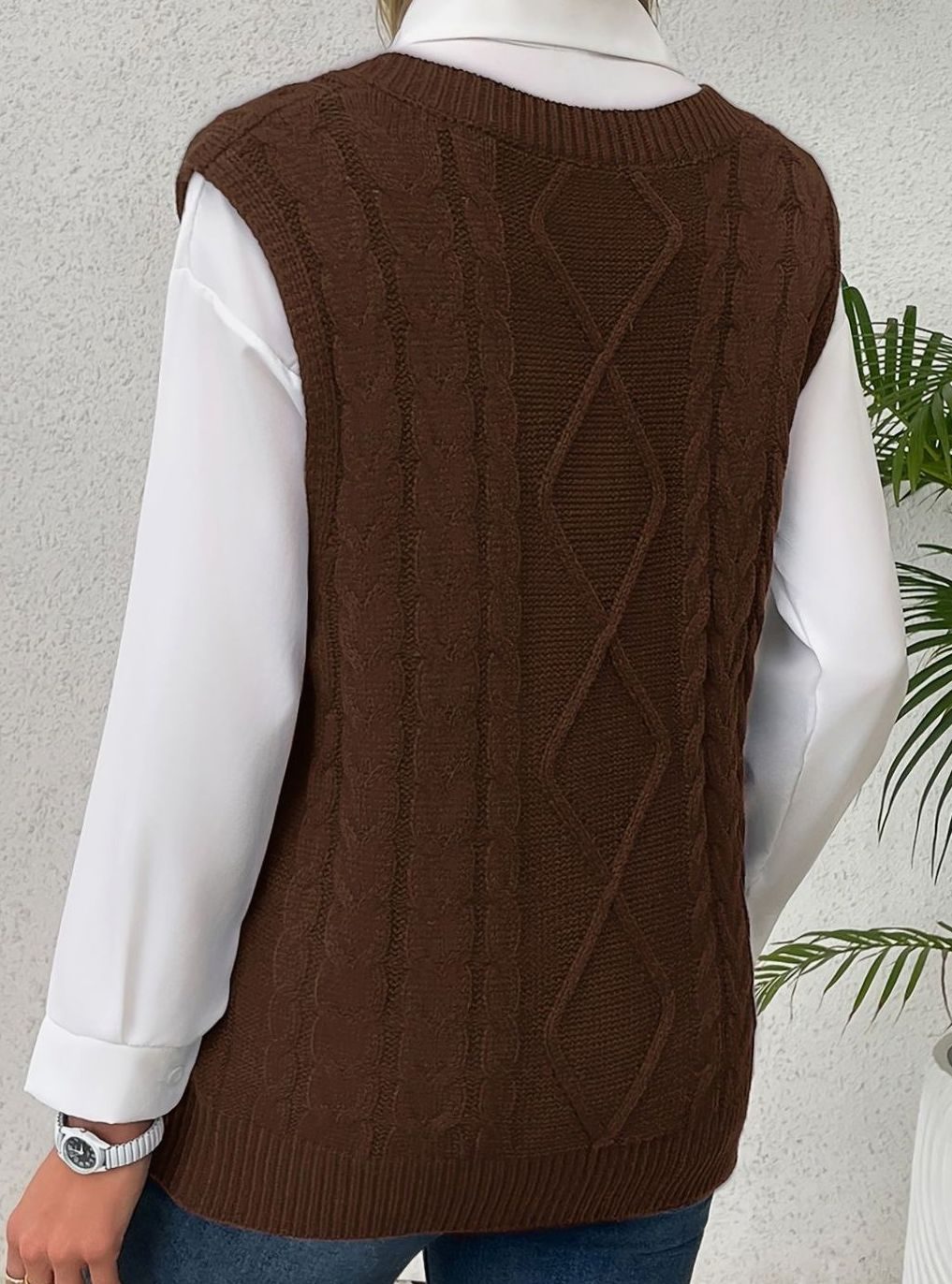 Kimberly | Cozy Oversized Cable Knit V-Neck Sweater Vest