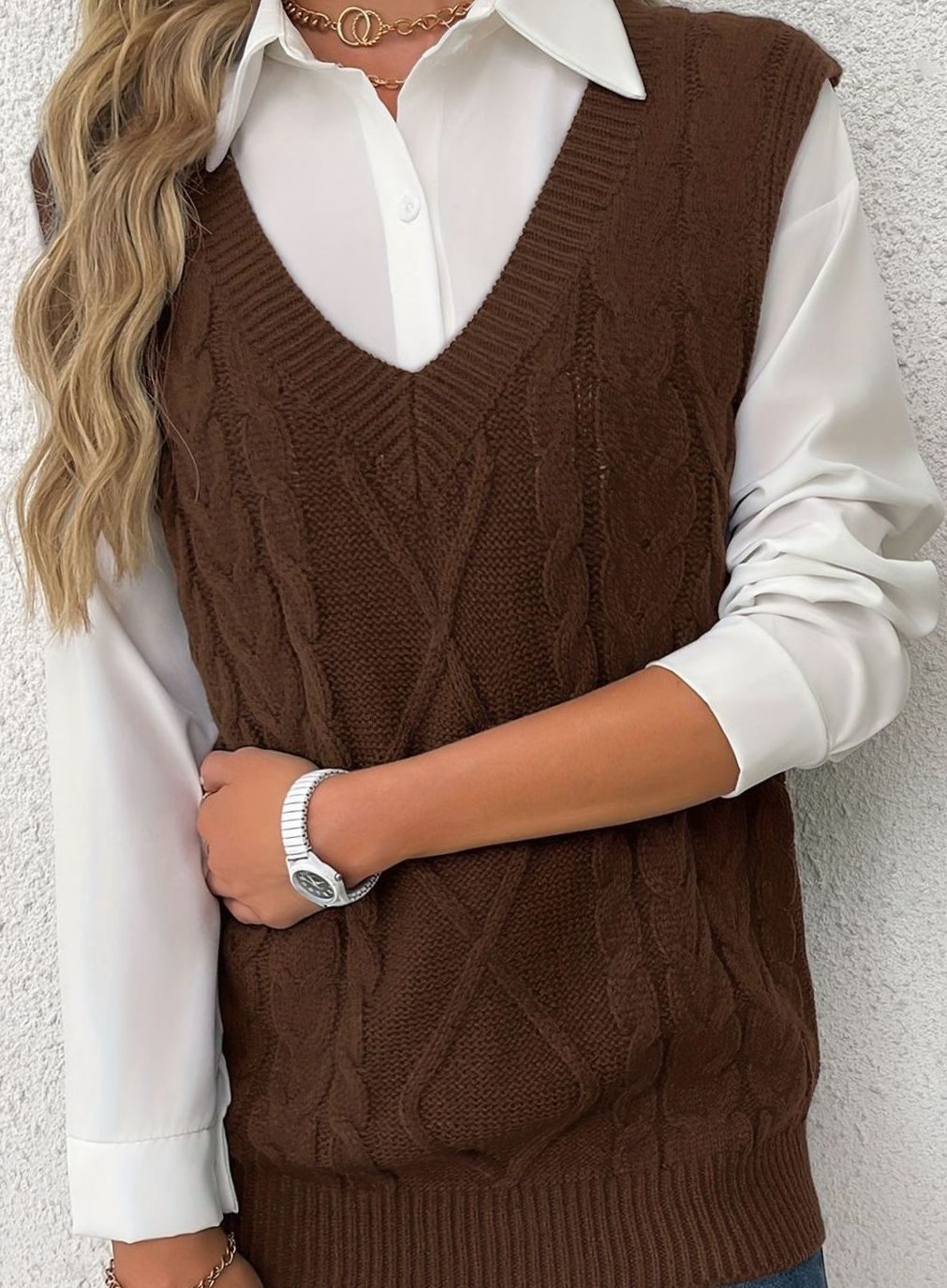 Kimberly | Cozy Oversized Cable Knit V-Neck Sweater Vest