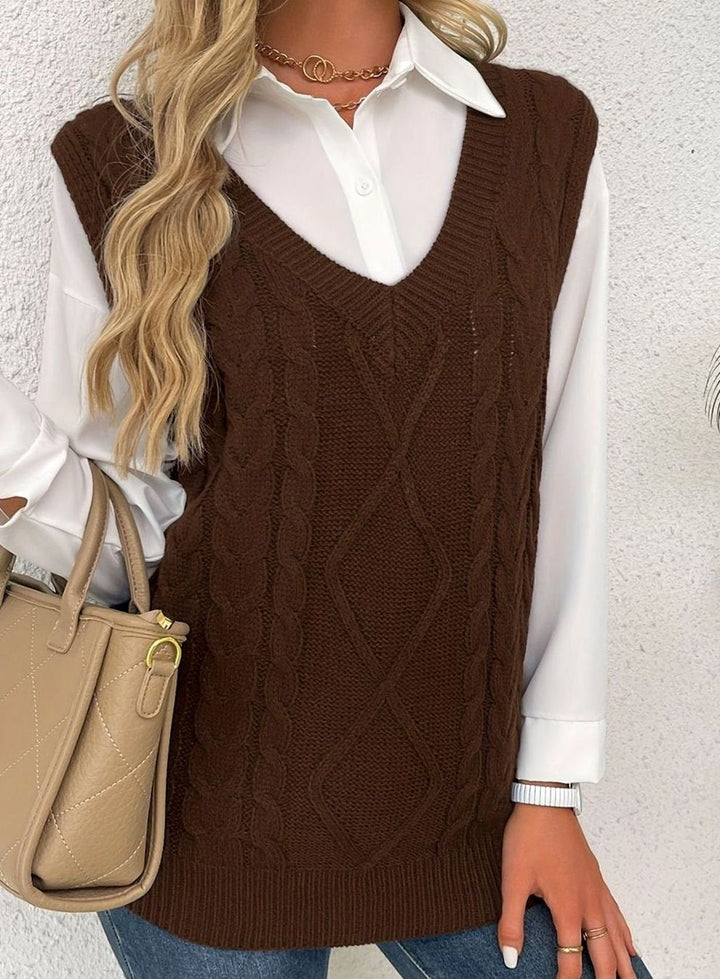 Kimberly | Cozy Oversized Cable Knit V-Neck Sweater Vest