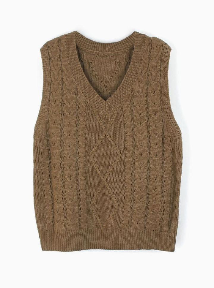Kimberly | Cozy Oversized Cable Knit V-Neck Sweater Vest
