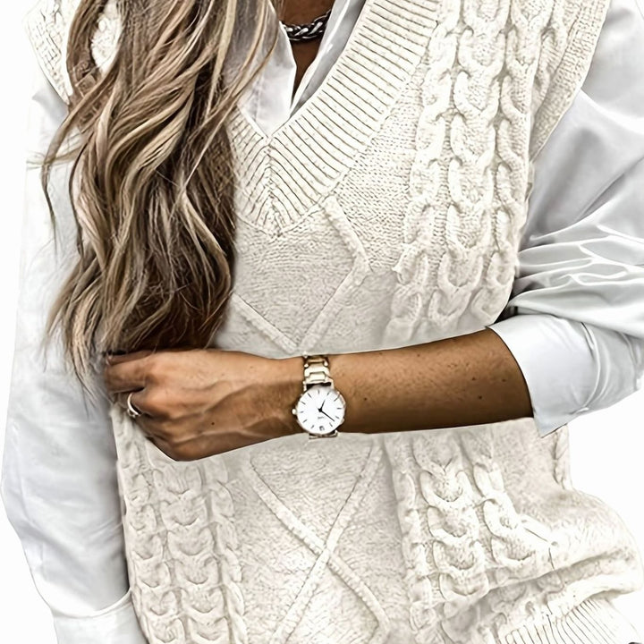 Kimberly | Cozy Oversized Cable Knit V-Neck Sweater Vest