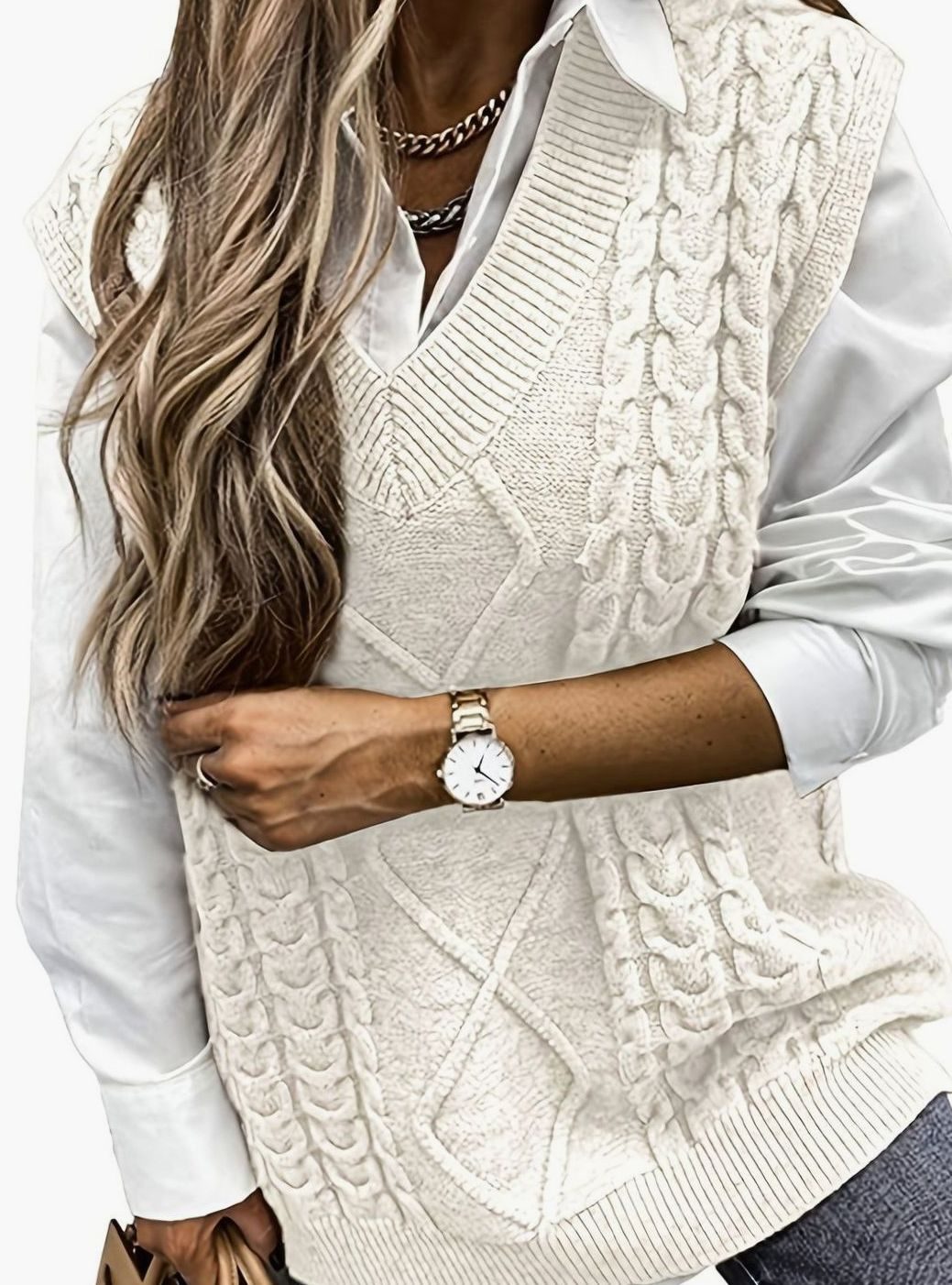 Kimberly | Cozy Oversized Cable Knit V-Neck Sweater Vest