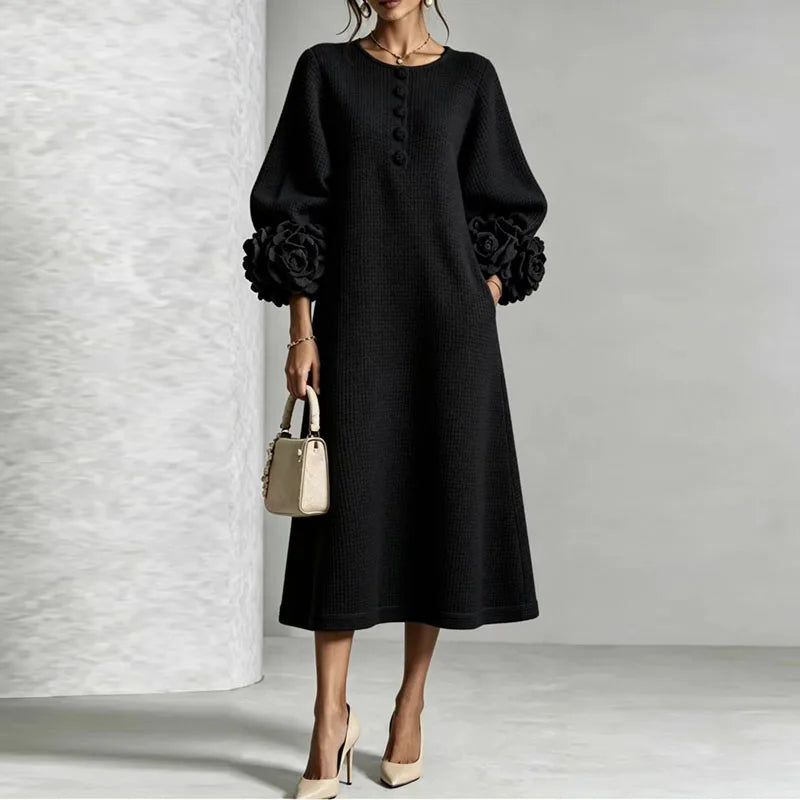 Kimberly | Timeless Waffle Knit Button Front Sweater Dress
