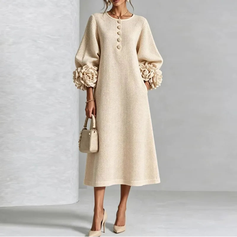 Kimberly | Timeless Waffle Knit Button Front Sweater Dress