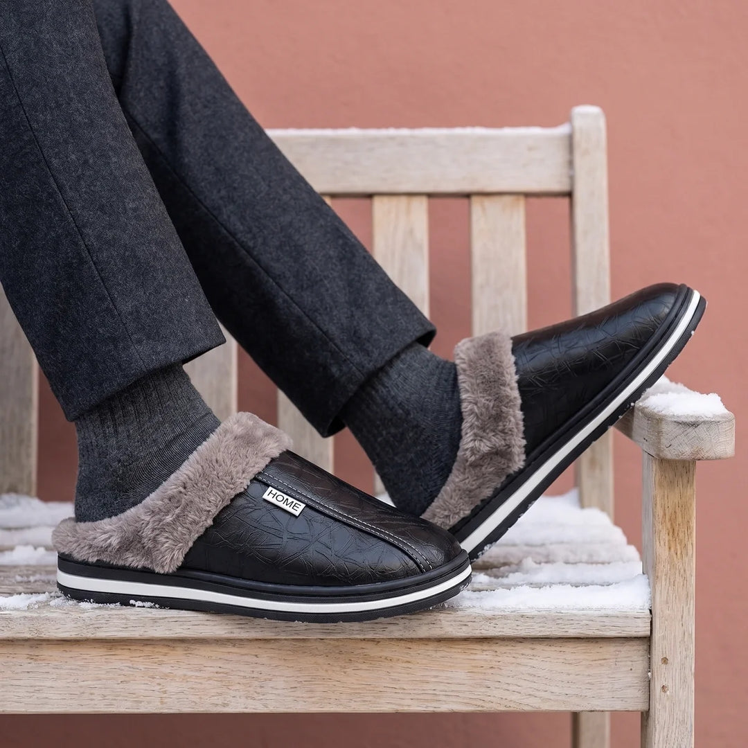 Larry | Embossed Plush-Lined Slip-On House Slippers