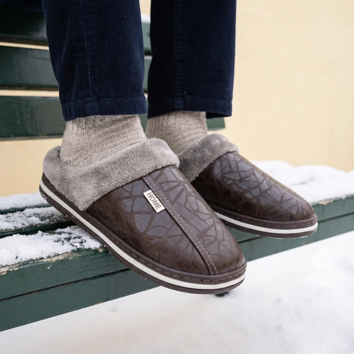 Larry | Embossed Plush-Lined Slip-On House Slippers