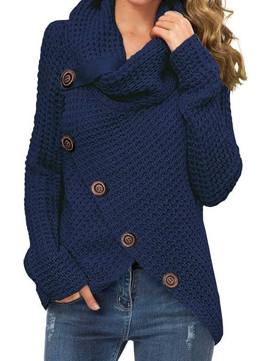 Laura | Classic Asymmetric Chunky Knit Turtleneck Sweater