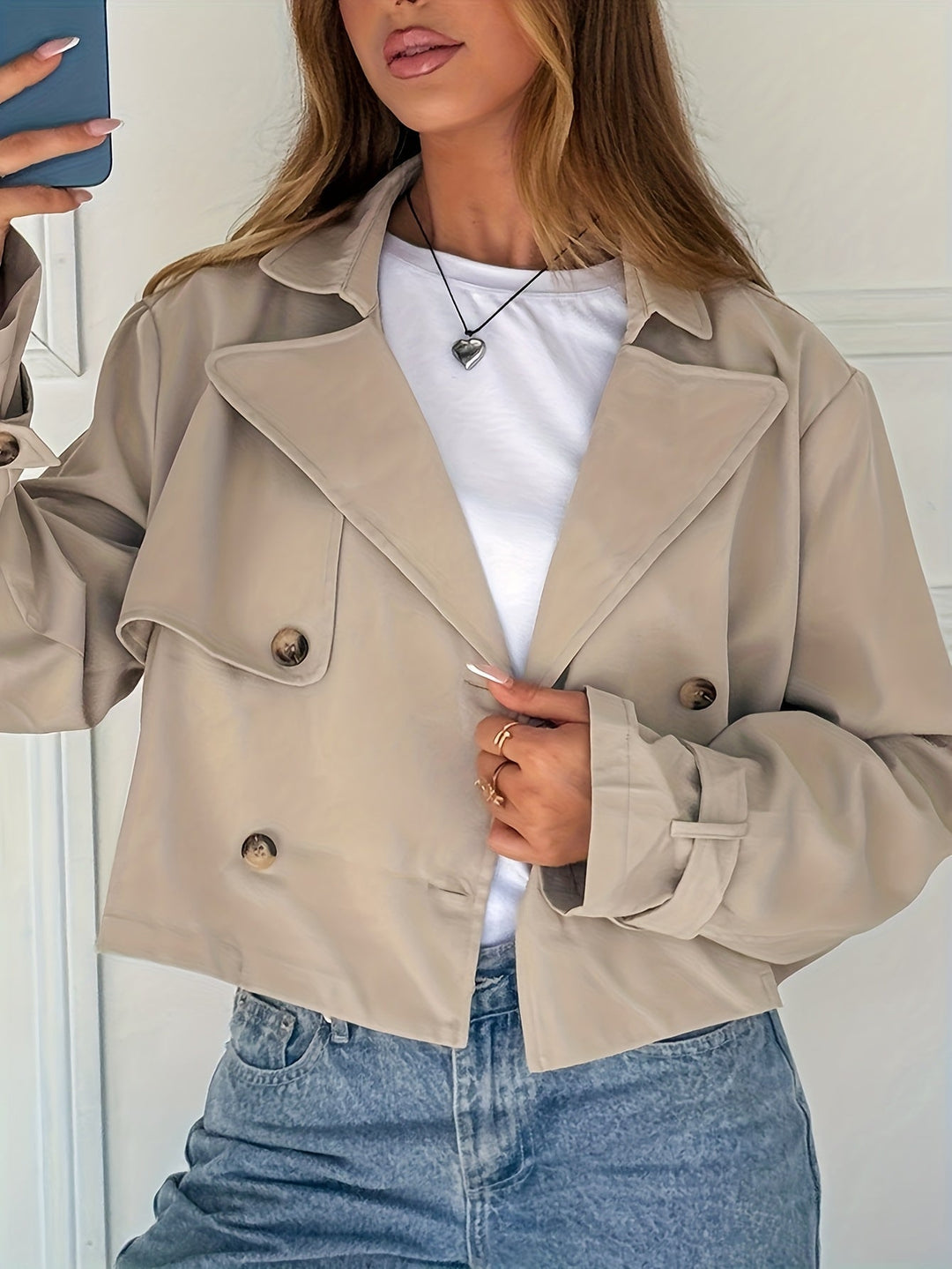Laura | Cozy Cropped Pea Coat with Notch Lapel