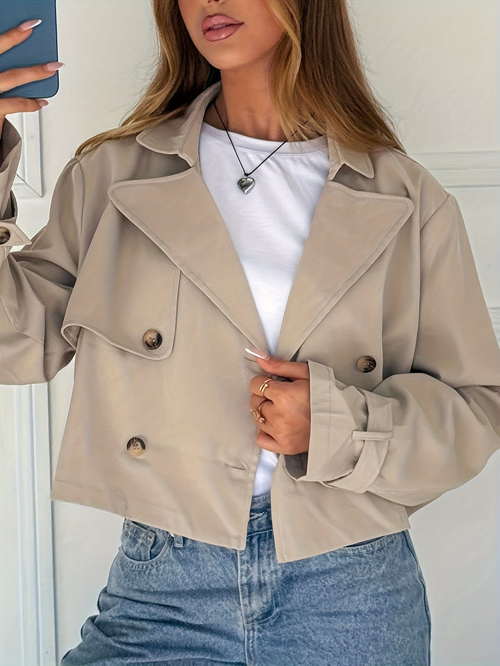 Laura | Cozy Cropped Pea Coat with Notch Lapel