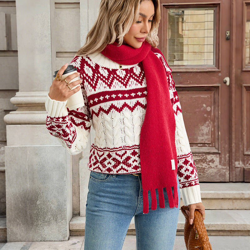 Laura | Elegant Fair Isle Cable Knit Sweater
