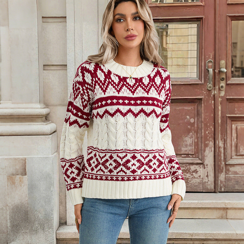 Laura | Elegant Fair Isle Cable Knit Sweater