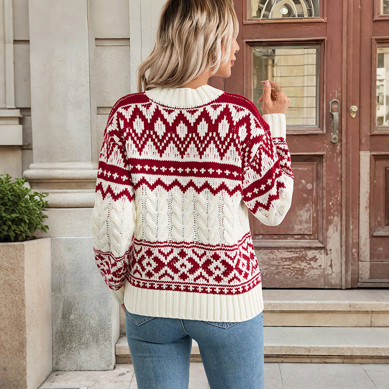 Laura | Elegant Fair Isle Cable Knit Sweater