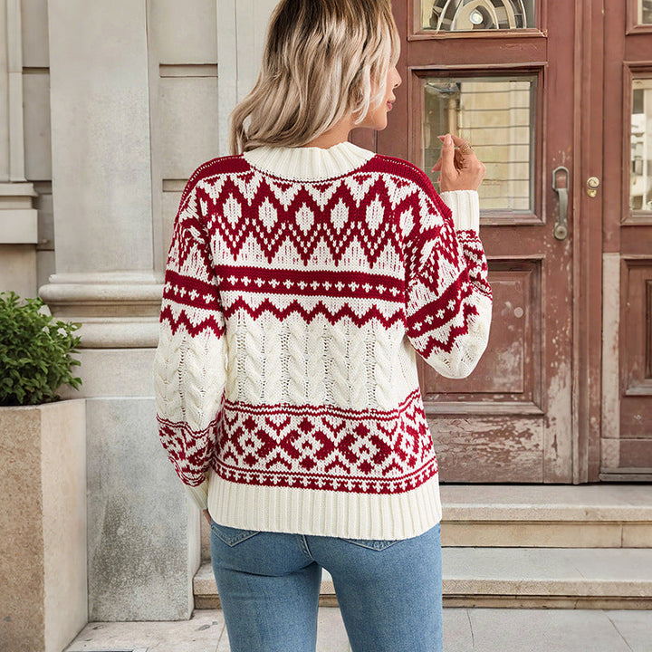 Laura | Elegant Fair Isle Cable Knit Sweater