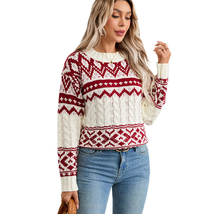 Laura | Elegant Fair Isle Cable Knit Sweater