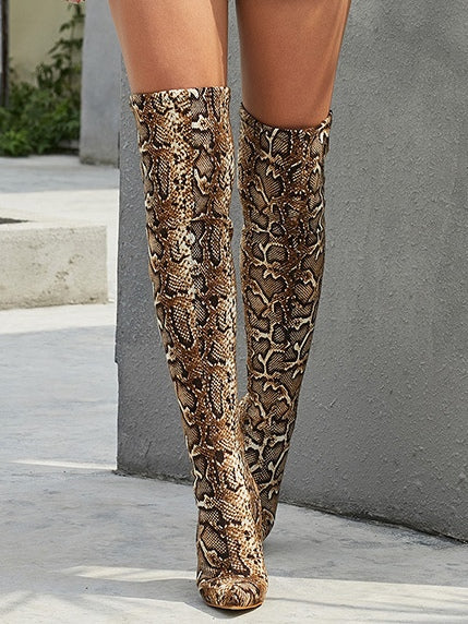 Laura | Graceful Snakeskin Print Thigh High Stiletto Boots