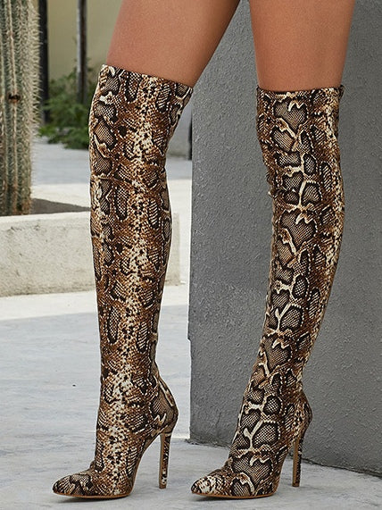 Laura | Graceful Snakeskin Print Thigh High Stiletto Boots