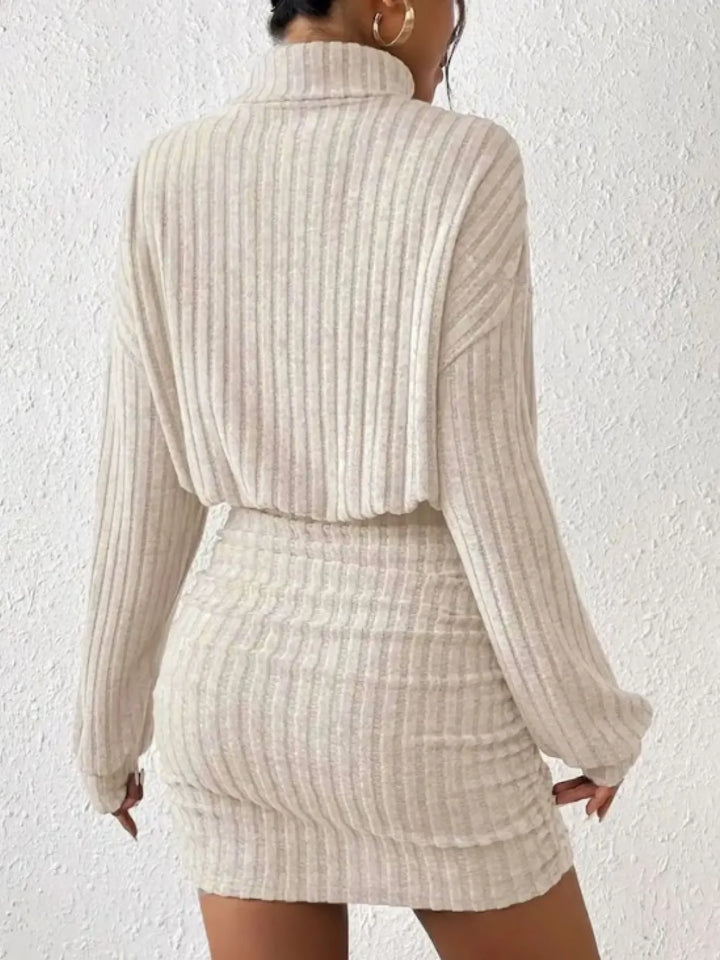 Laura | Polished Ribbed Turtleneck Long Sleeve Sweater Dress