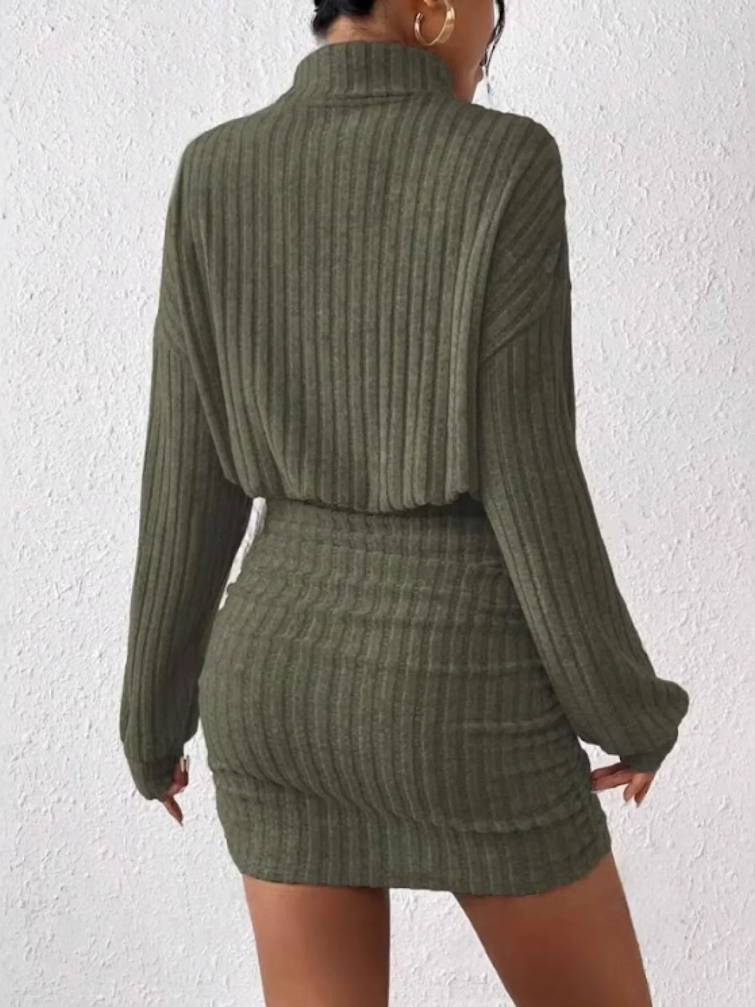 Laura | Polished Ribbed Turtleneck Long Sleeve Sweater Dress