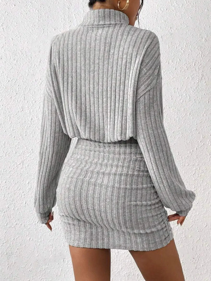 Laura | Polished Ribbed Turtleneck Long Sleeve Sweater Dress