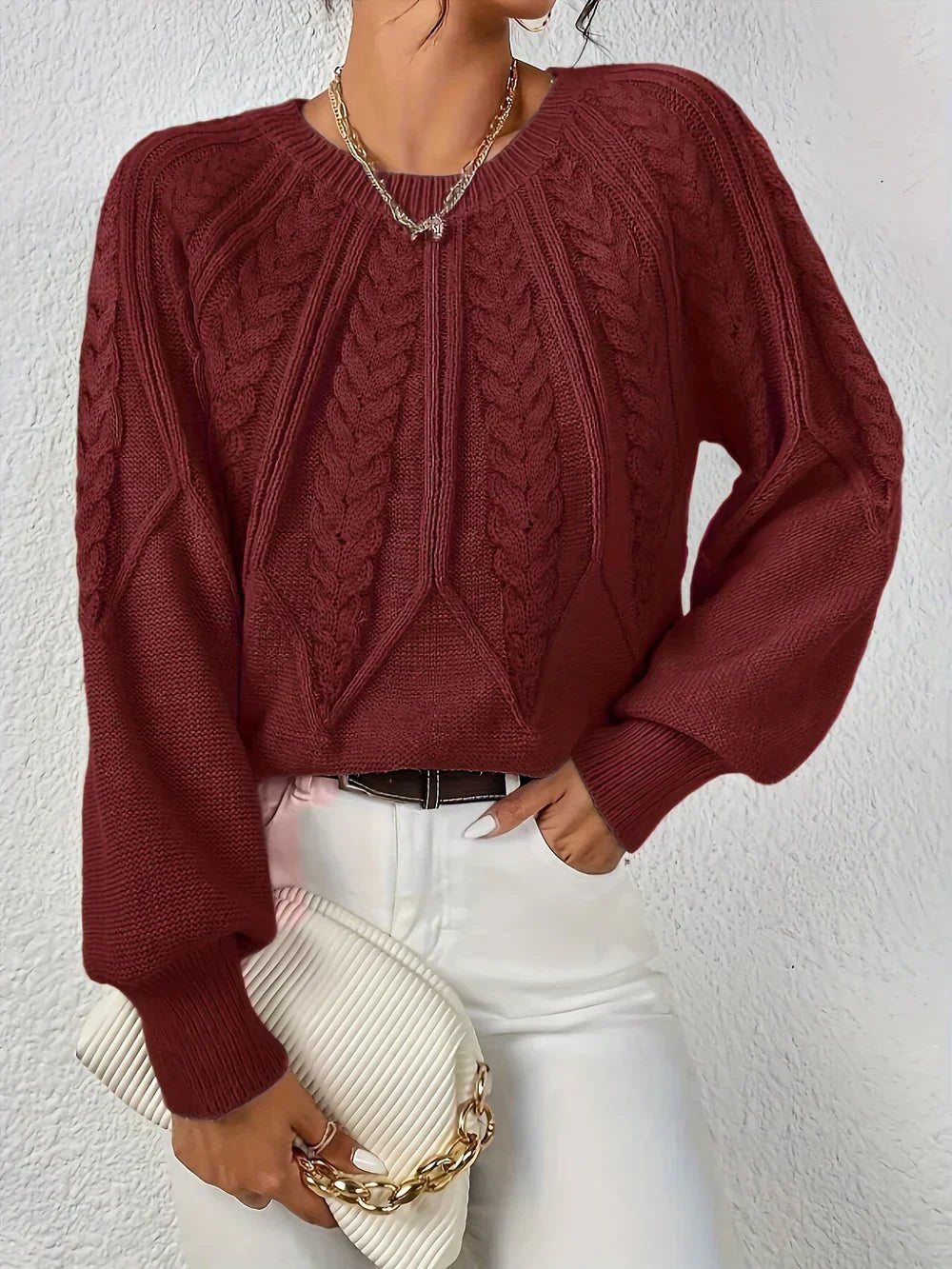 Laura | Refined Womens Chunky Cable Knit Pullover Sweater