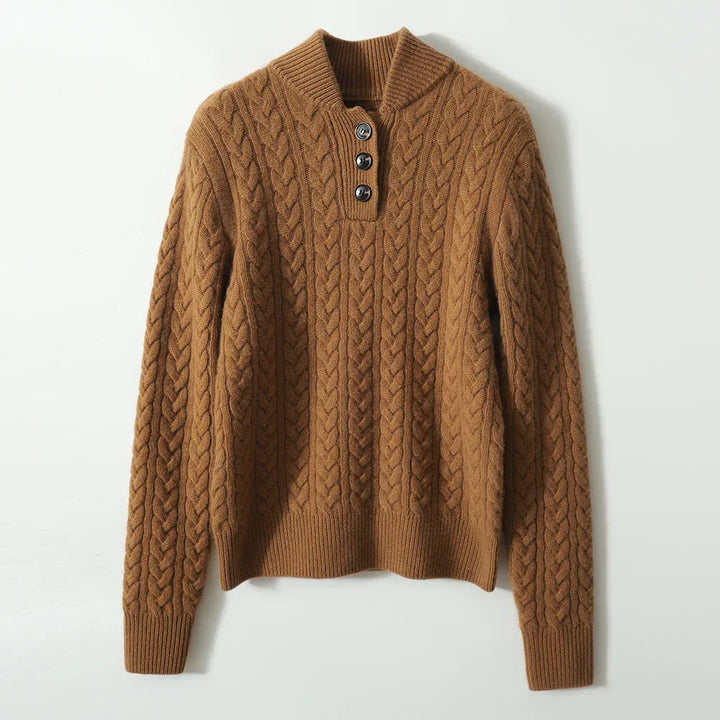 Laura | Relaxed Cable Knit Button-Up Turtleneck Sweater