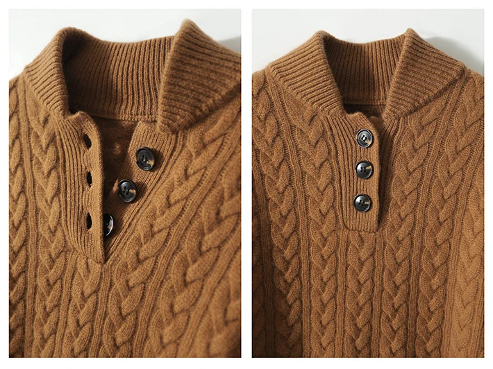 Laura | Relaxed Cable Knit Button-Up Turtleneck Sweater