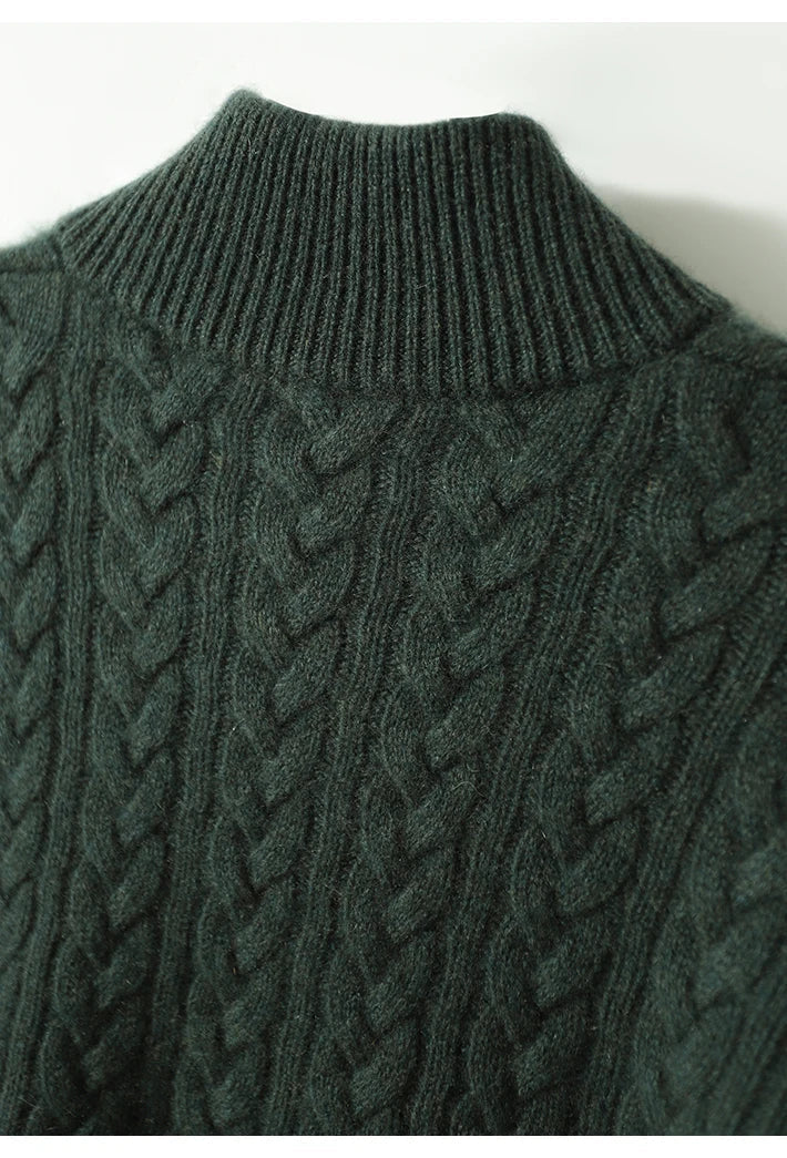 Laura | Relaxed Cable Knit Button-Up Turtleneck Sweater