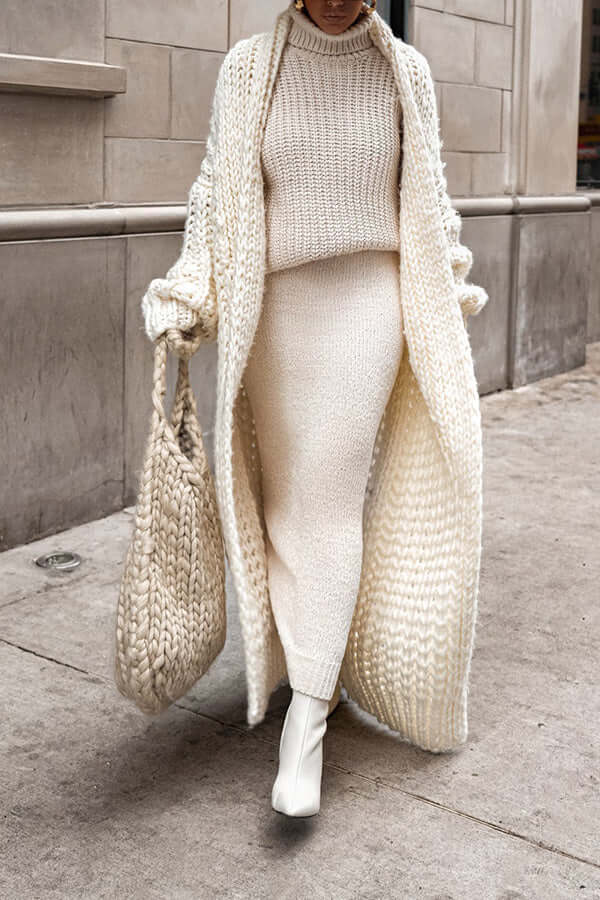 Laura | Relaxed Chunky Knit Sweater Cardigan with Long Open Front