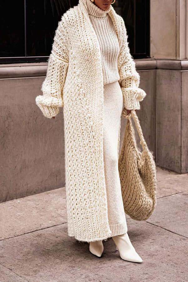 Laura | Relaxed Chunky Knit Sweater Cardigan with Long Open Front