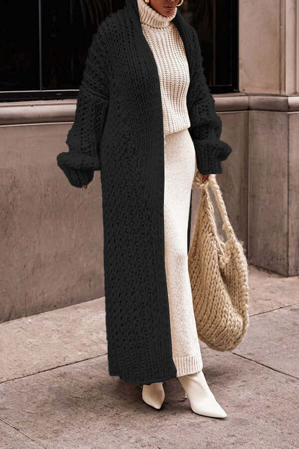 Laura | Relaxed Chunky Knit Sweater Cardigan with Long Open Front