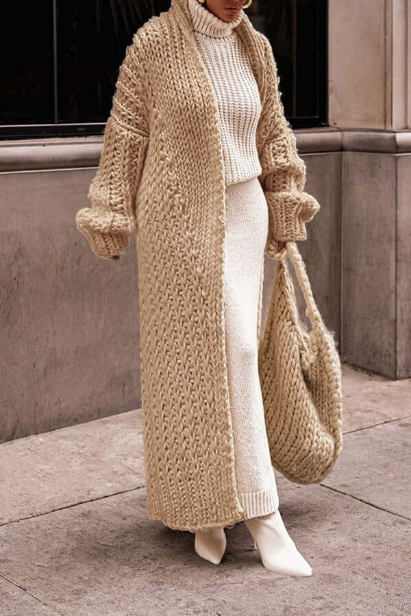 Laura | Relaxed Chunky Knit Sweater Cardigan with Long Open Front