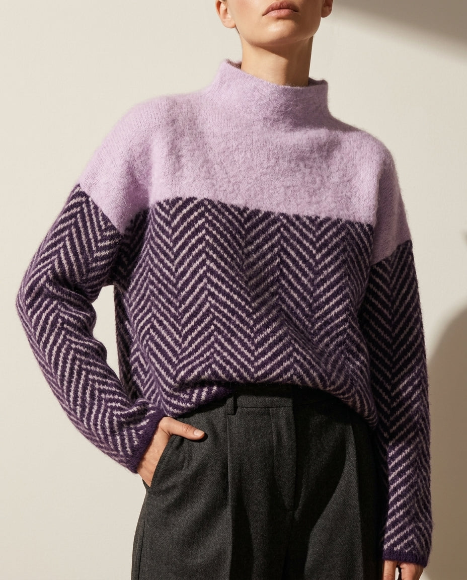Lauren | Chic Herringbone Knit Turtleneck Sweater