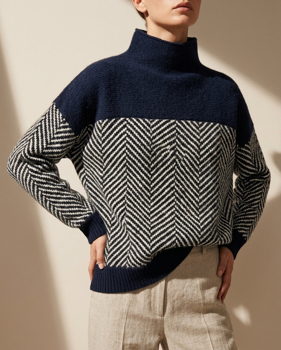 Lauren | Chic Herringbone Knit Turtleneck Sweater