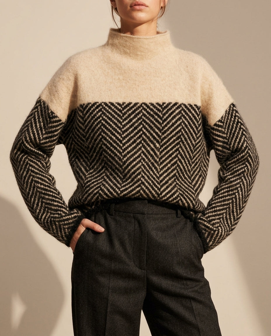 Lauren | Chic Herringbone Knit Turtleneck Sweater