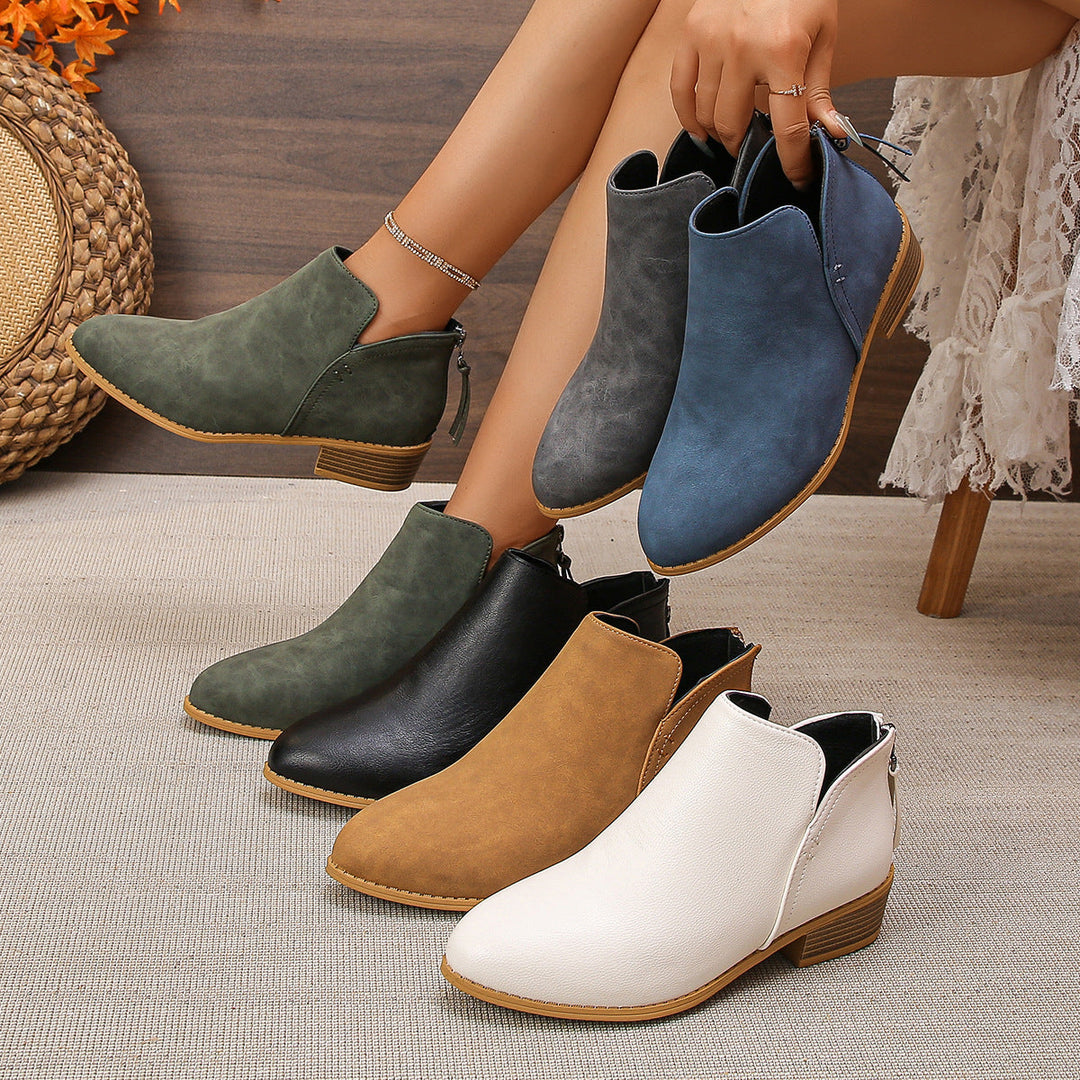 Lauren | Relaxed V-Cut Ankle Boots with Stacked Block Heel
