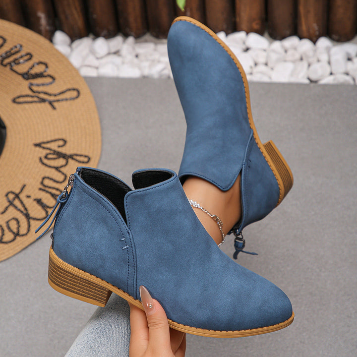 Lauren | Relaxed V-Cut Ankle Boots with Stacked Block Heel