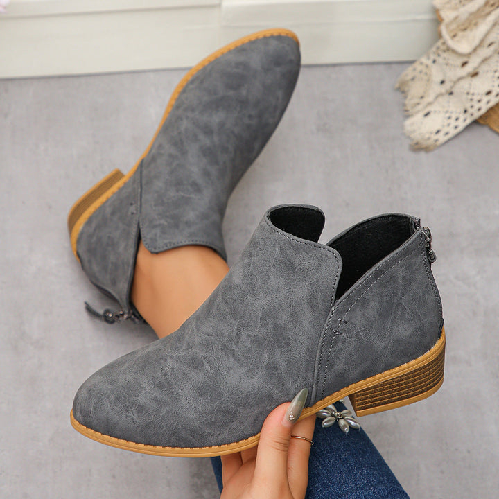 Lauren | Relaxed V-Cut Ankle Boots with Stacked Block Heel