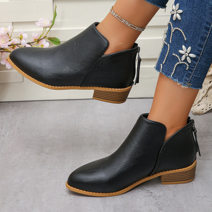 Lauren | Relaxed V-Cut Ankle Boots with Stacked Block Heel