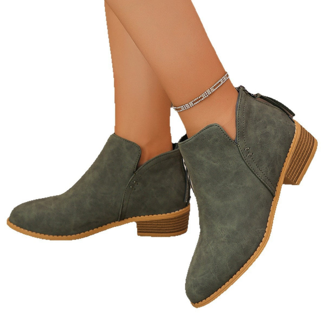 Lauren | Relaxed V-Cut Ankle Boots with Stacked Block Heel