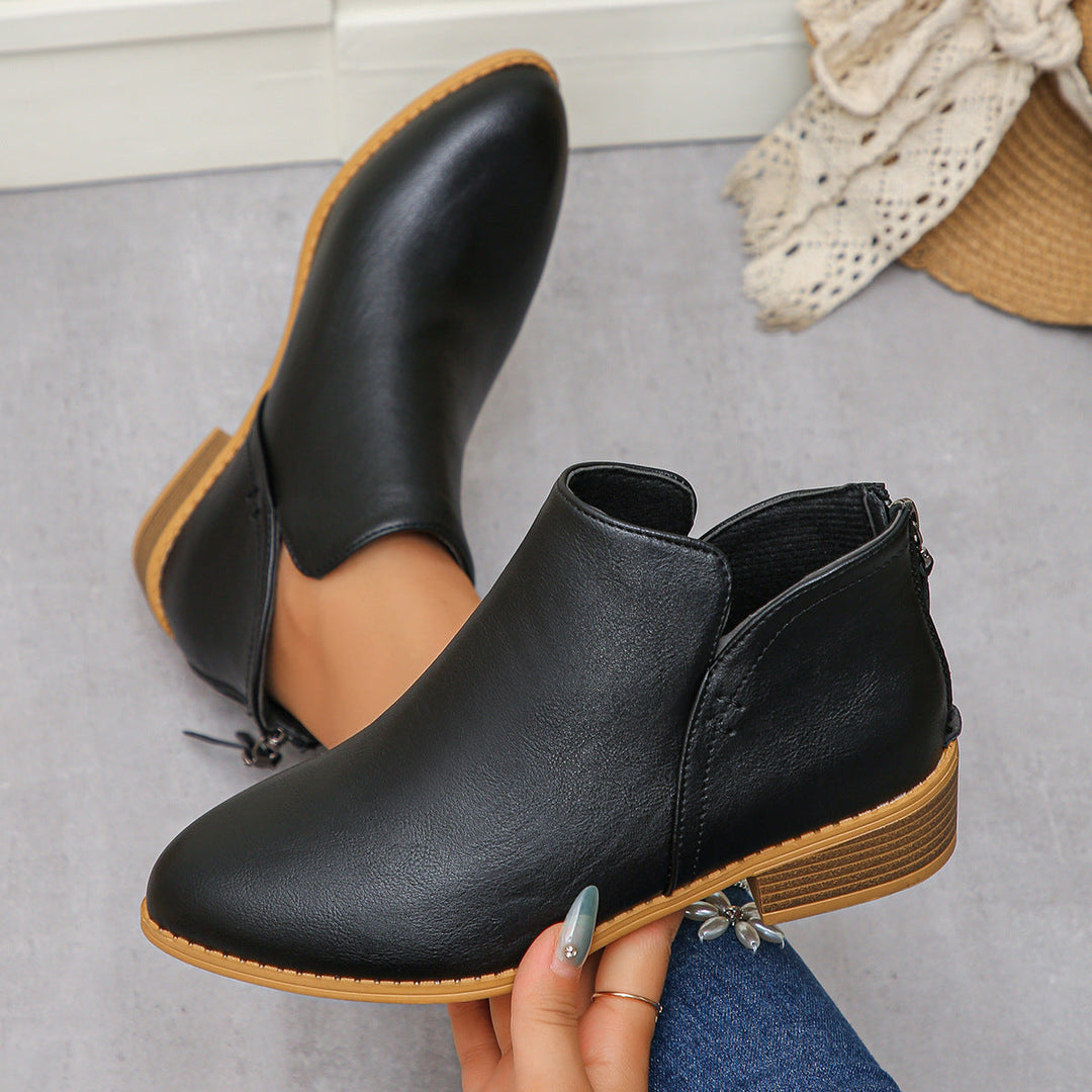Lauren | Relaxed V-Cut Ankle Boots with Stacked Block Heel