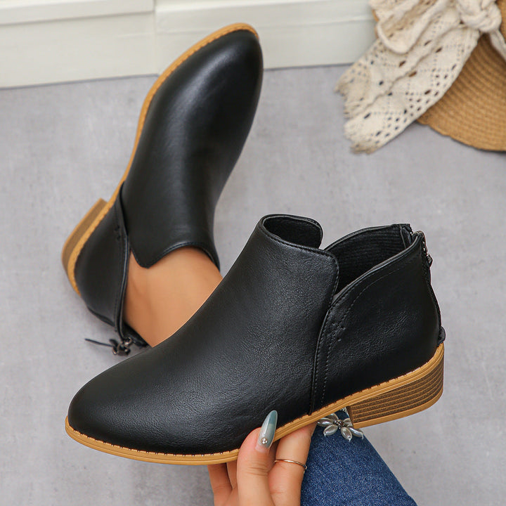 Lauren | Relaxed V-Cut Ankle Boots with Stacked Block Heel