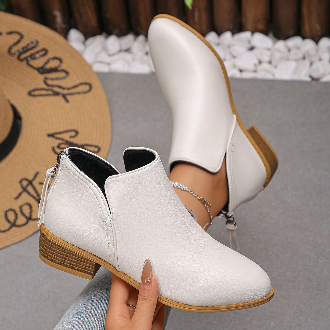 Lauren | Relaxed V-Cut Ankle Boots with Stacked Block Heel