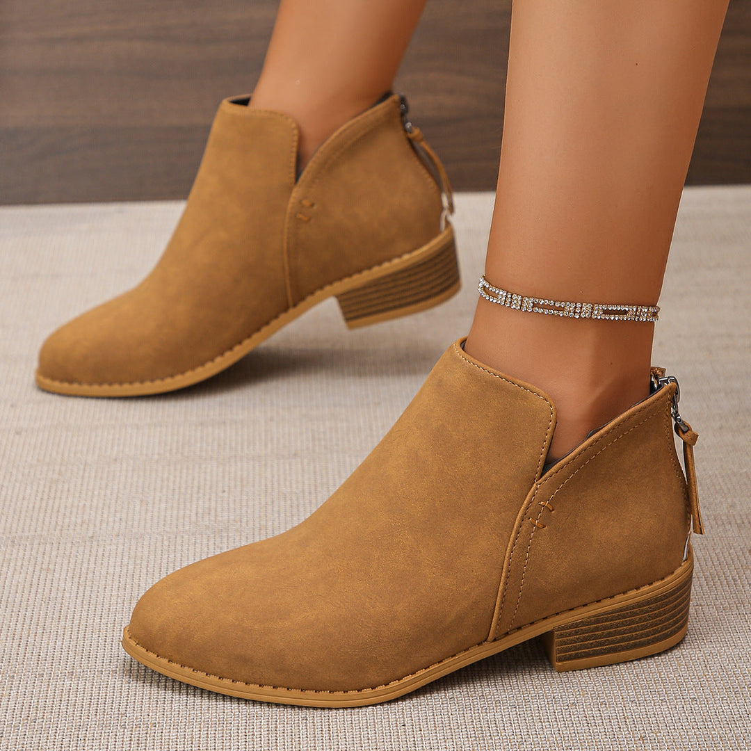 Lauren | Relaxed V-Cut Ankle Boots with Stacked Block Heel