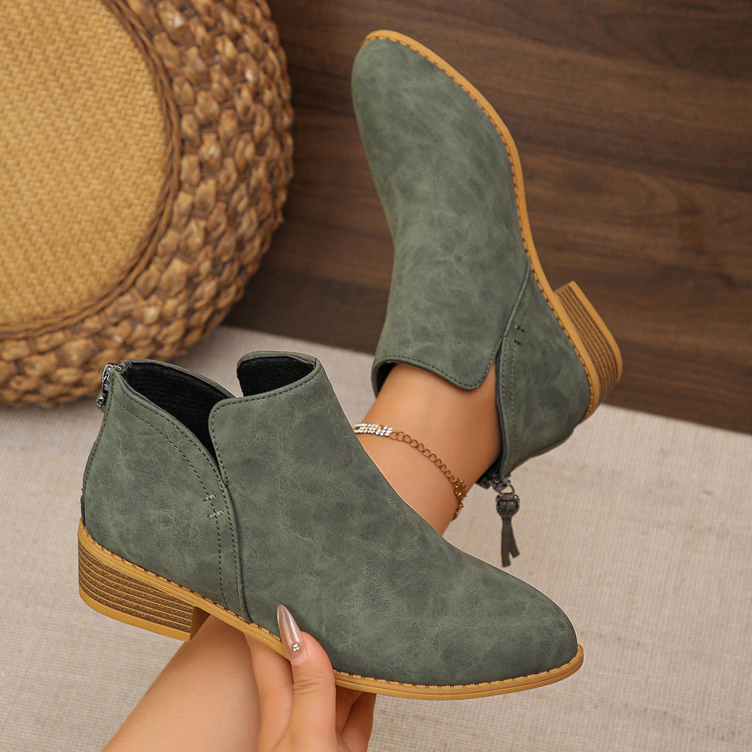 Lauren | Relaxed V-Cut Ankle Boots with Stacked Block Heel