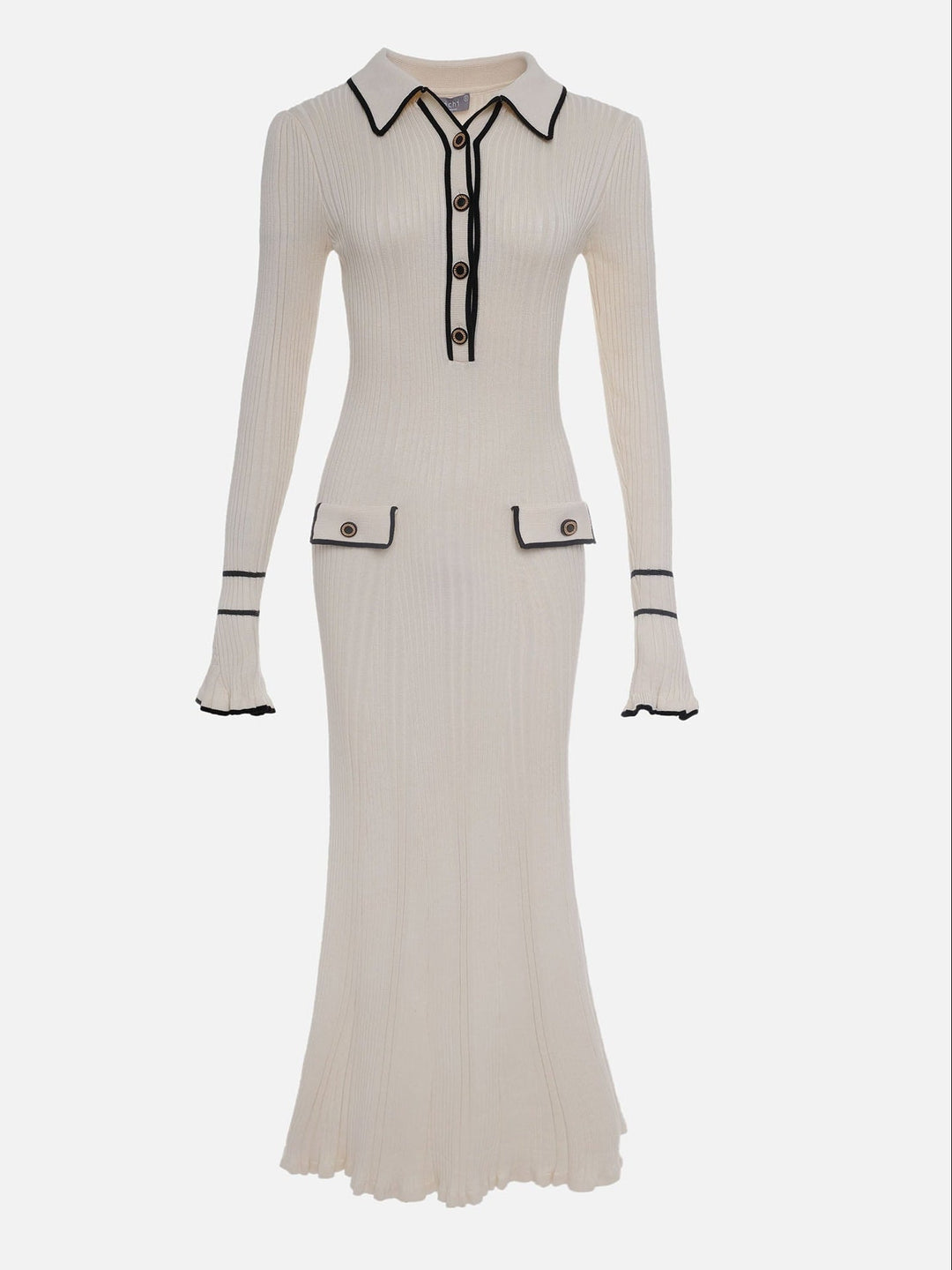 Lauren | Ribbed Collared Long Sleeve Midi Sweater Dress