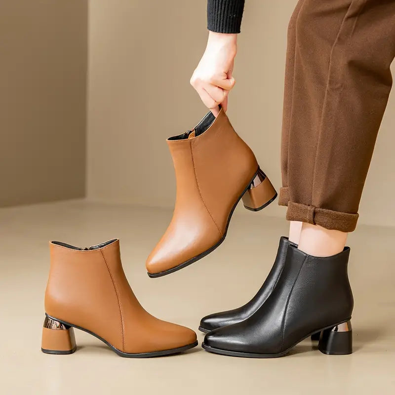 Lauren | Sophisticated Side-Zip Block Heel Ankle Boots