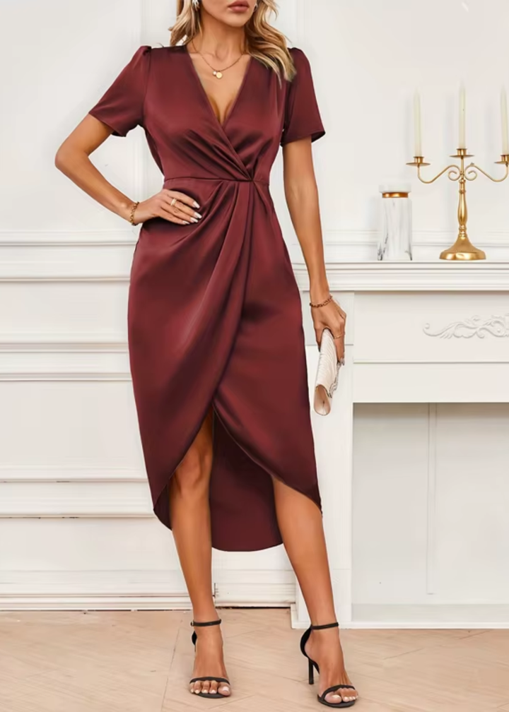 Lauren | Wrap V-Neck Hi-Low Fall Wedding Guest Dress