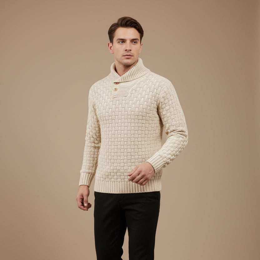 Liam | Cozy Basketweave Button Turtleneck Sweater
