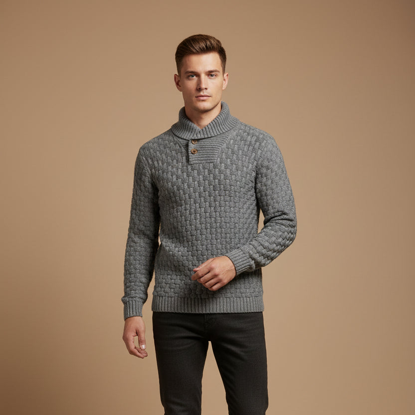 Liam | Cozy Basketweave Button Turtleneck Sweater